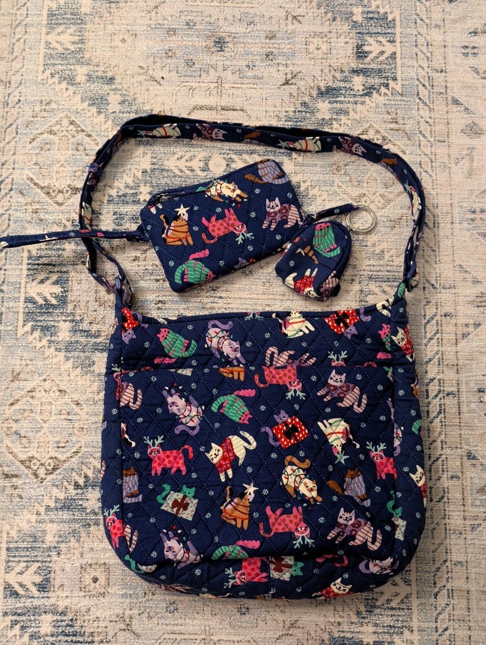 Vera Bradley Navy Quilted Crossbody with Colorful Cat Print